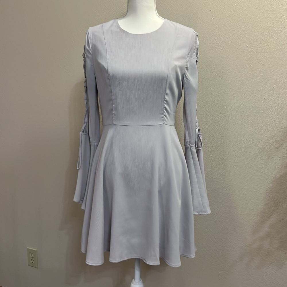 J.O.A. Aura Light Grey Long Sleeve Skater Dress Size M